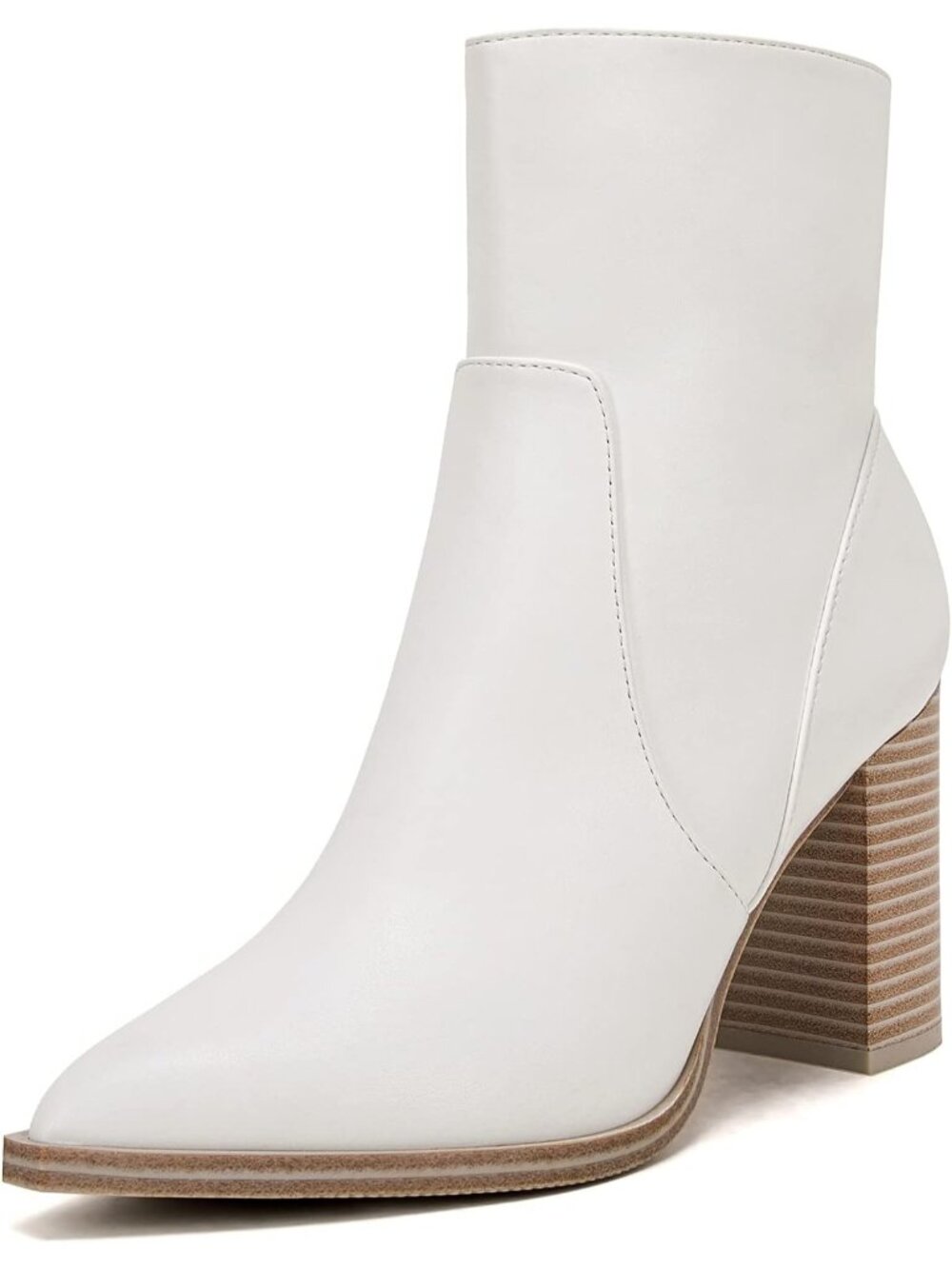 Women's Light Brown Chunky Stacked Heel Side Zipper Pointed Toe Ankle Booties